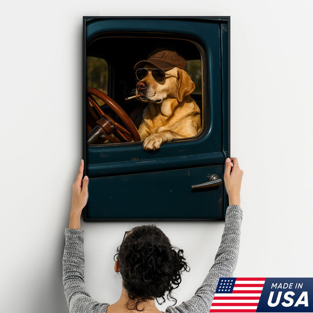 Cool Labrador Driver Canvas – Funny Country Dog Wall Art for Hunters
