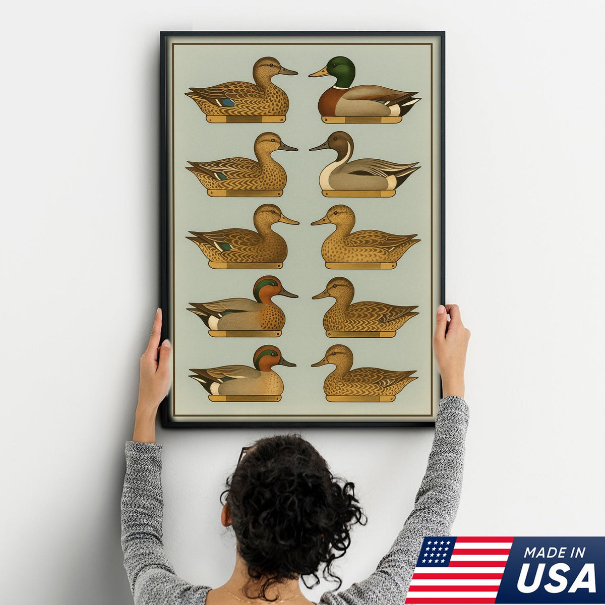 Duck Species Identification Canvas Wall Art – Rustic Hunting Lodge Decor for Hunters & Bird Lovers