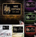 Personalized Forest Metal Sign WITH LED/WITHOUT LED - Rustic Cabin Name Sign with Pine Trees