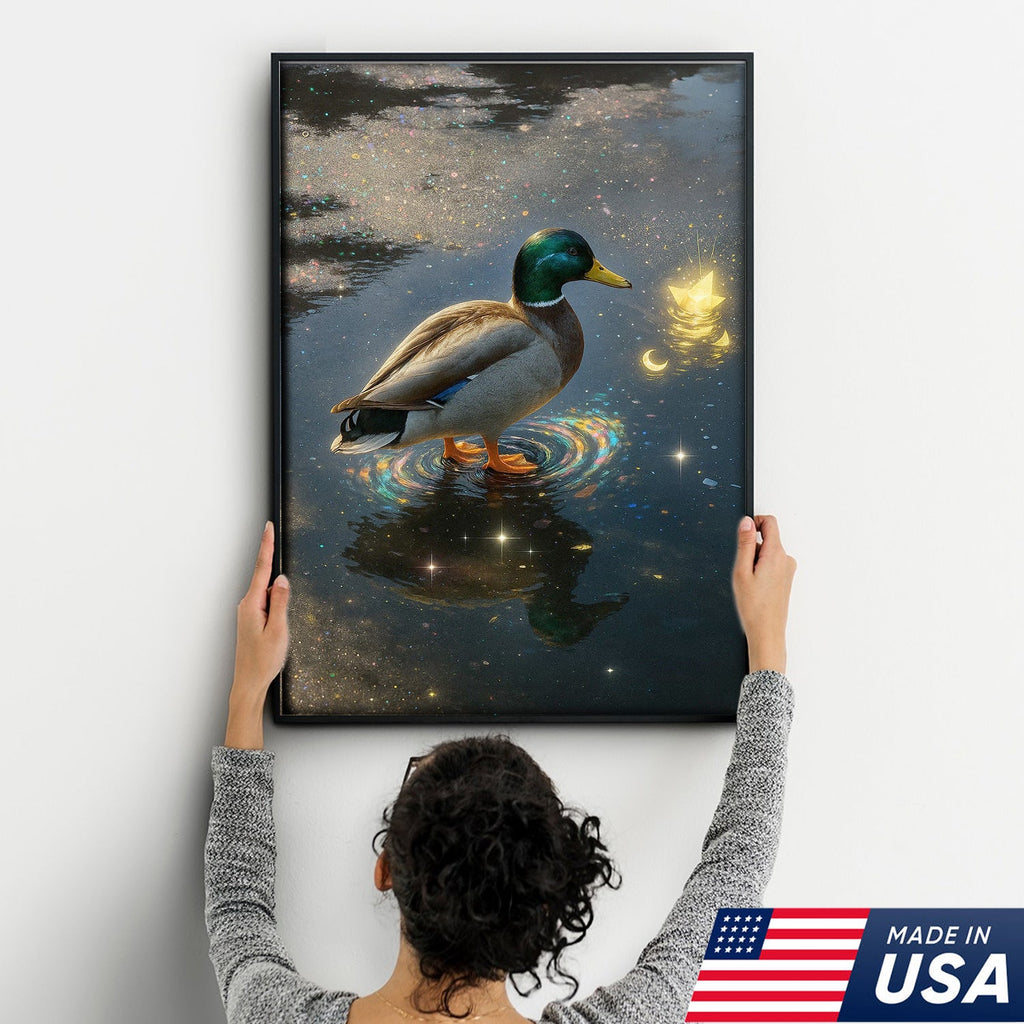 Magical Duck Canvas Art – Enchanted Night Water Scene with Glowing Stars