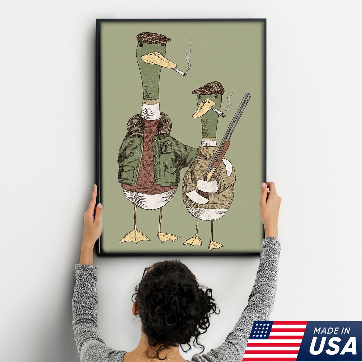 Funny Hunting Duck Wall Art, Duck Hunter Canvas, Gift for Hunter