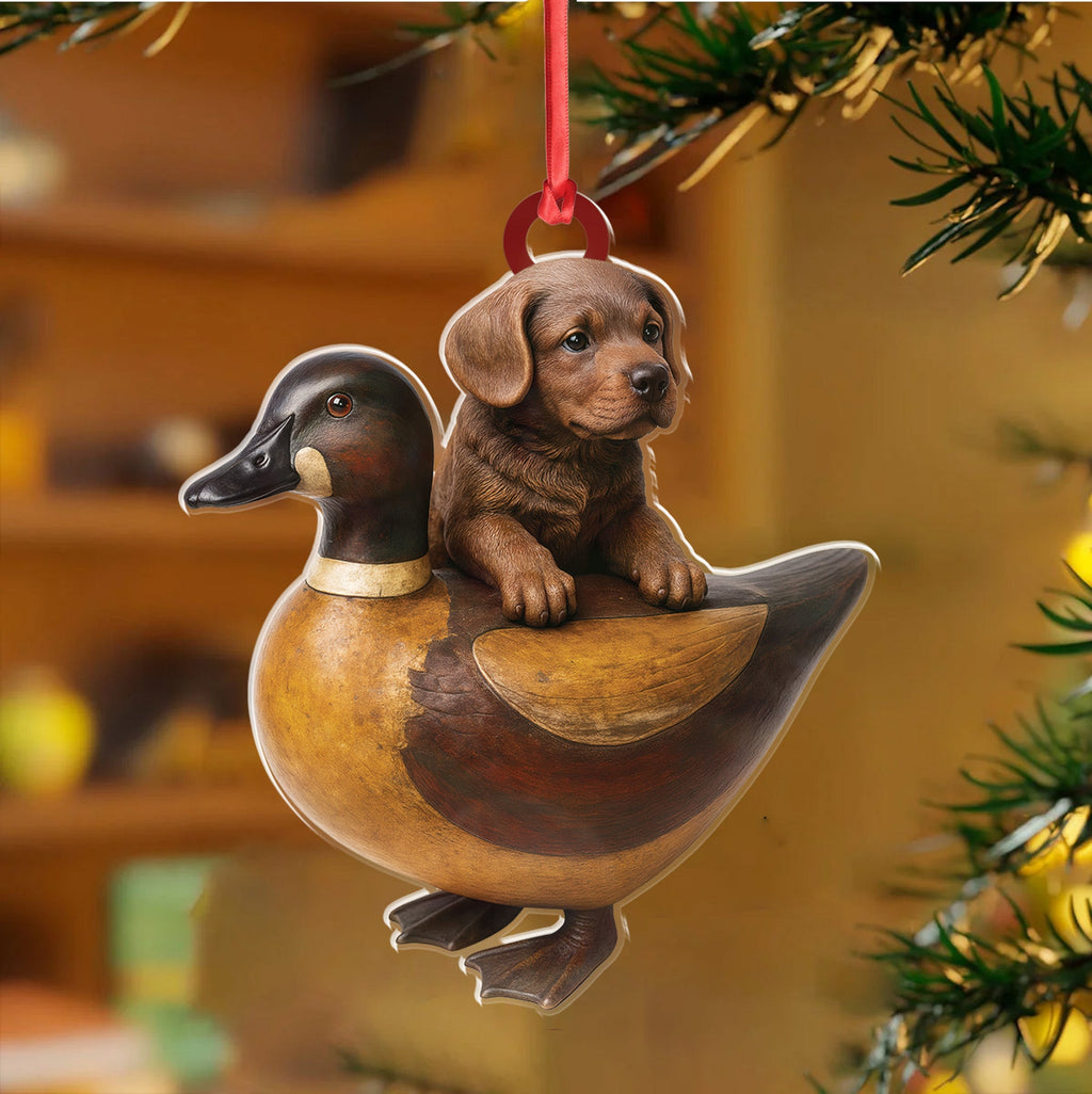 Personalized Funny Puppy and Duck Acrylic Ornament – Rustic Hunting Decor for Dog Lovers, Country Cabin Wall Art, Whimsical Farmhouse Gift for Hunters