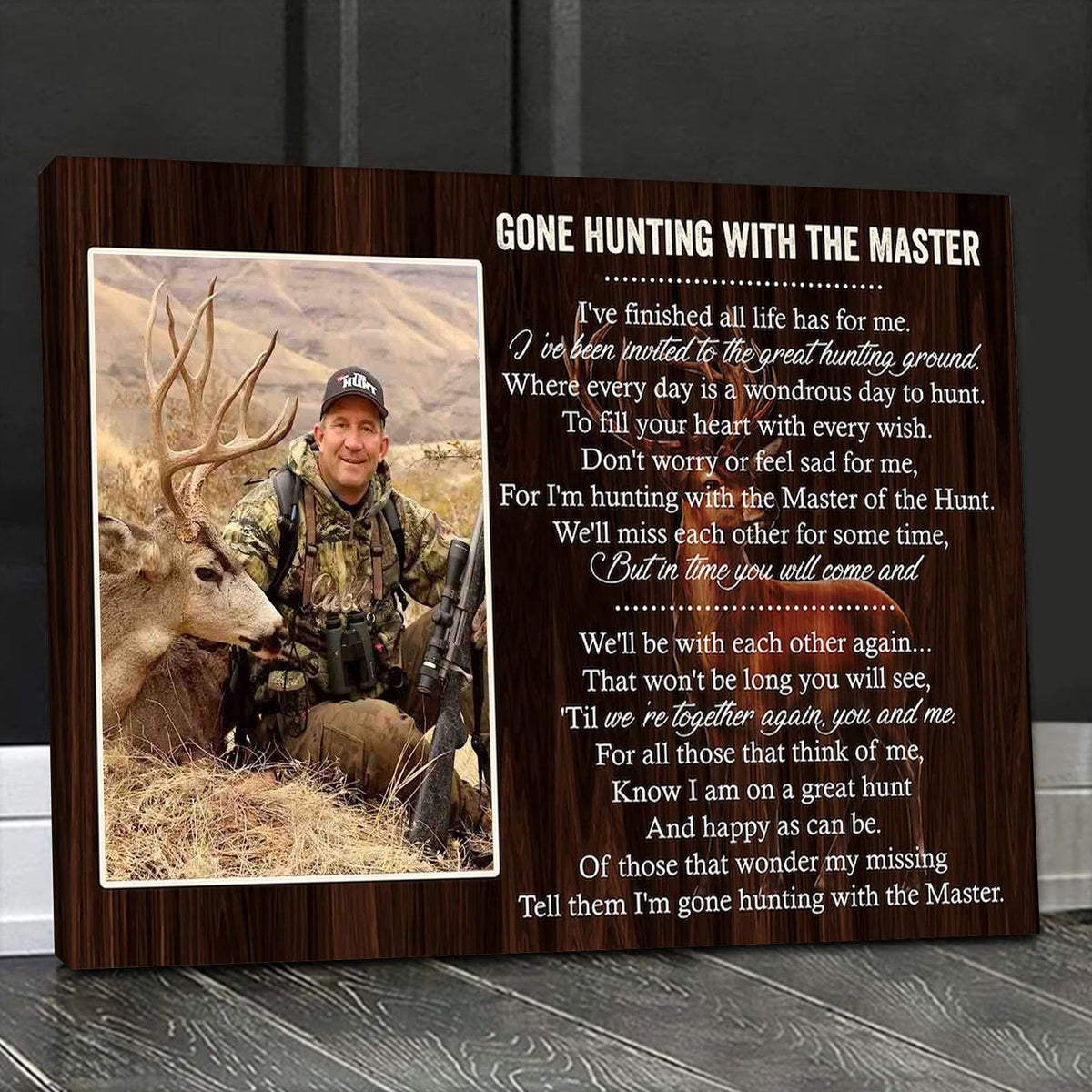 Personalized Hunting Memorial Canvas – Gone Hunting With The Master Gift for Loss of Hunter Dad