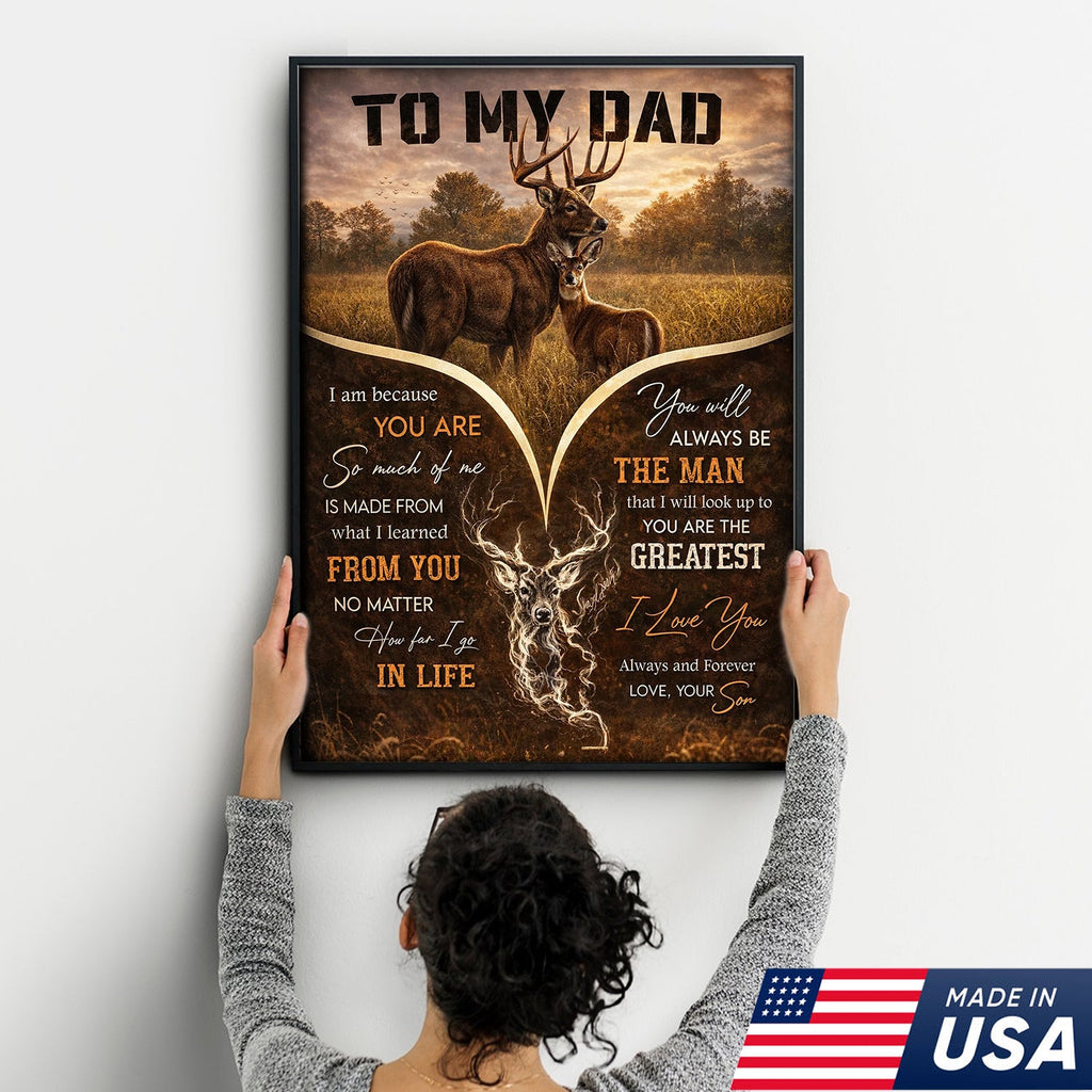 To My Dad Deer Family Canvas Print, Father Son Wildlife Wall Art Meaningful Gift