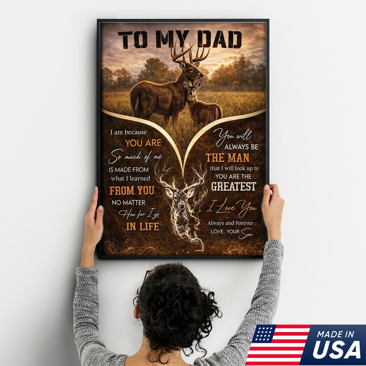 To My Dad Deer Family Canvas Print, Father Son Wildlife Wall Art Meaningful Gift