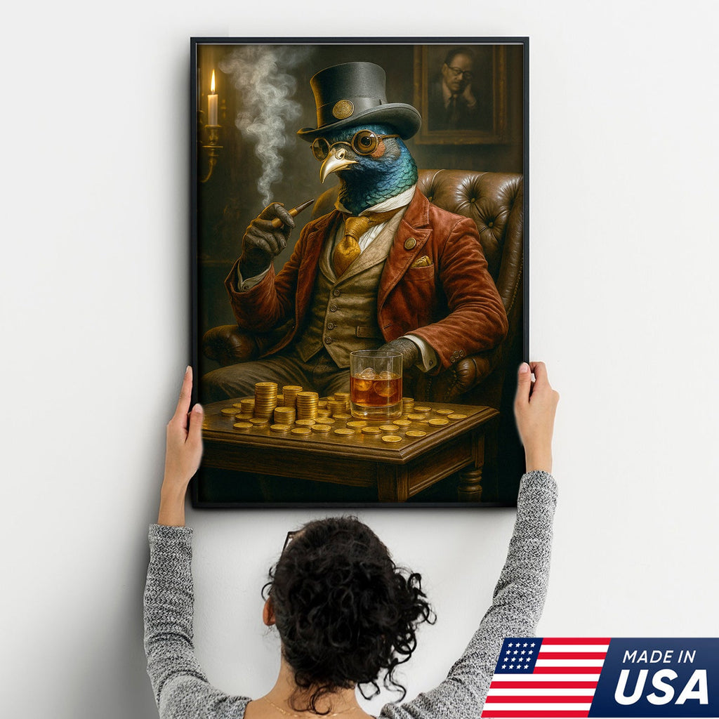 Funny Gentleman Pheasant Wall Art Canvas – Vintage Bar Wall Art Gift for Him, Dad, or Husband