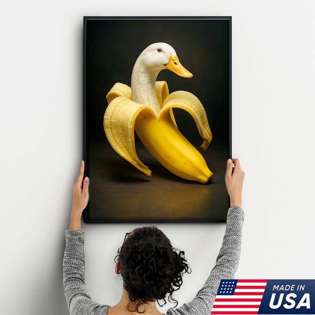 Banana Duck Canvas Wall Art, Surreal Fruit Animal Print, Funny Kitchen & Bathroom Decor
