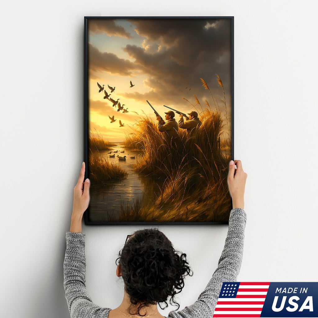 Duck Hunting Sunset Canvas – Rustic Wall Art for Hunters, Cabins & Outdoor Enthusiasts