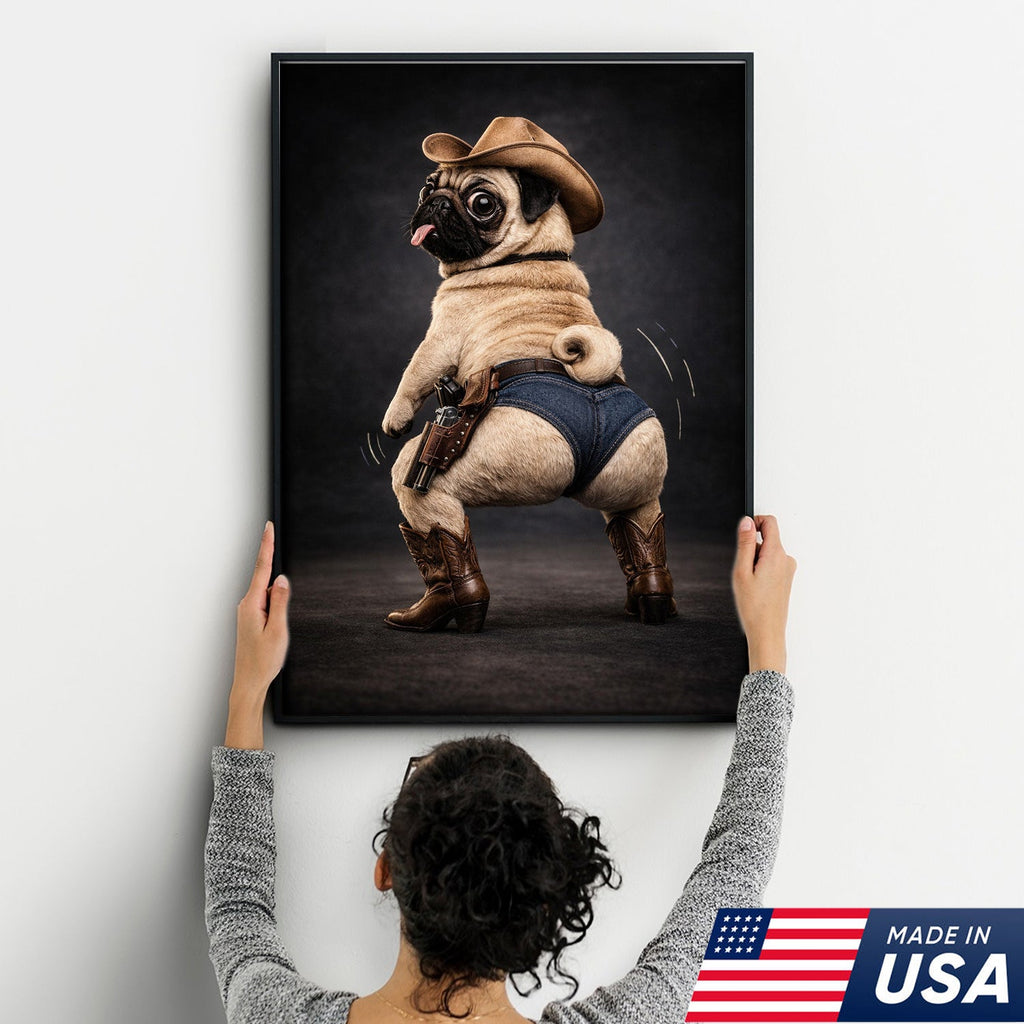 Funny Pug Canvas – Cowboy Dog Wall Art – Western Humor Decor