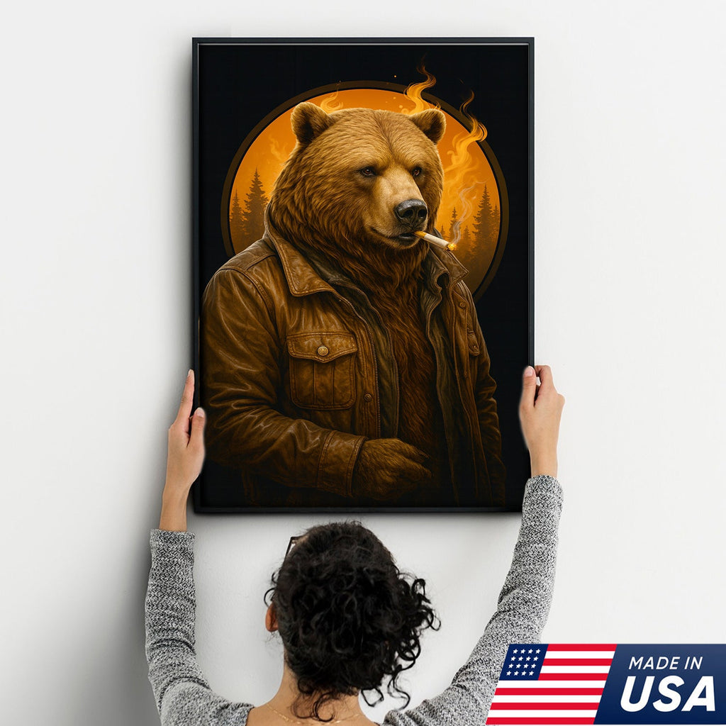 Smoking Bear Wall Art Canvas – Badass Leather Jacket Print product image 5