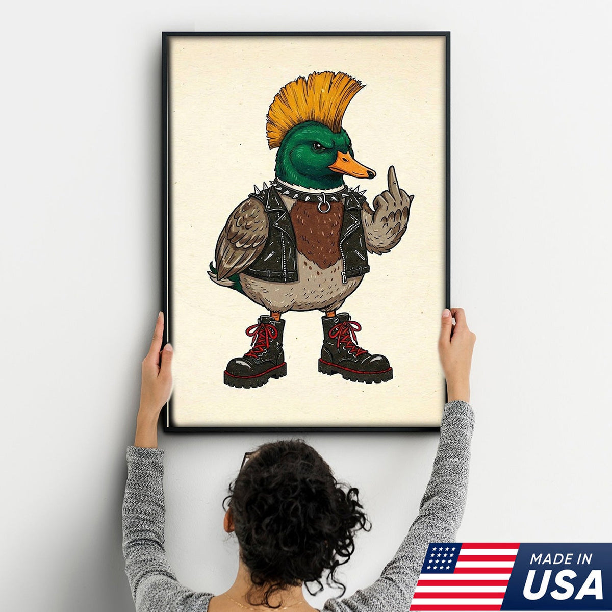 Funny Punk Duck Wall Art, Rebel Duck Canvas, Fukin' Finger Duck Art