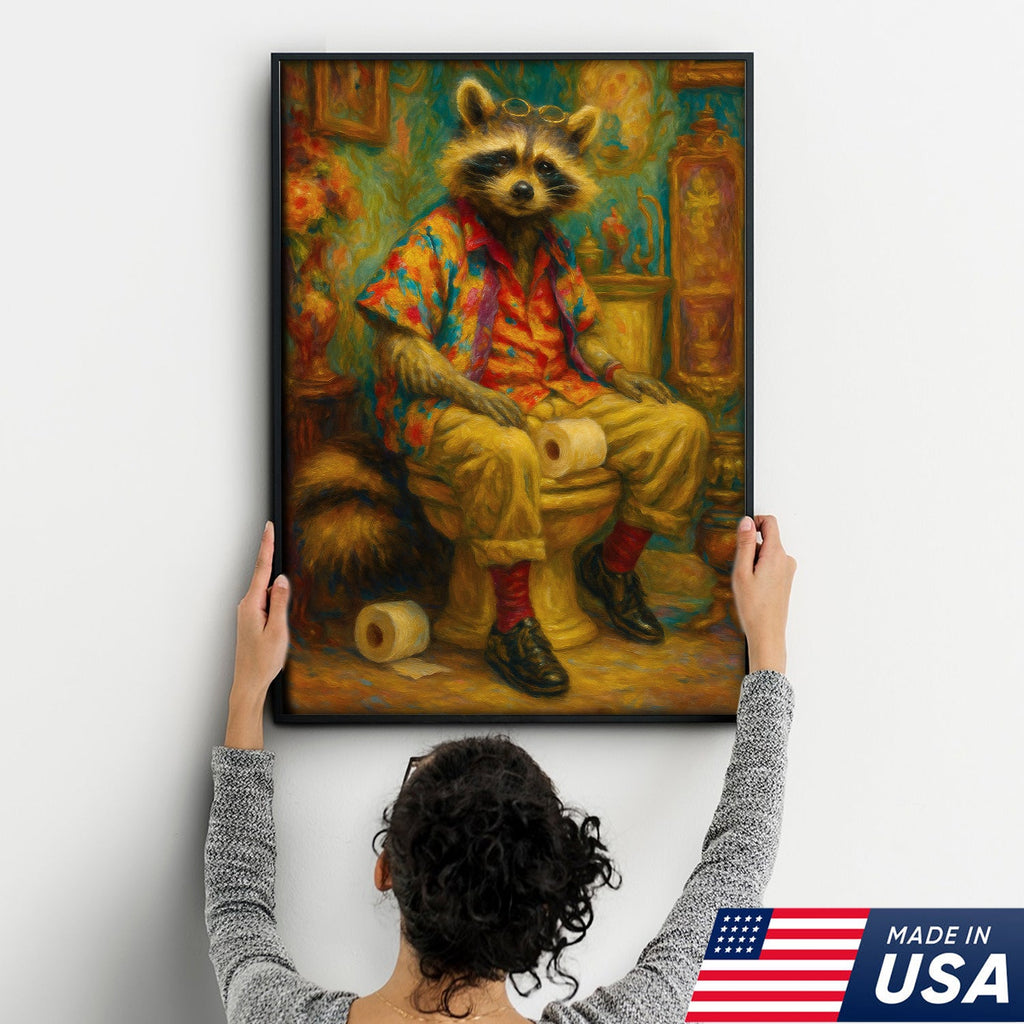 Funny Raccoon on Toilet Canvas Wall Art – Hawaiian Shirt product image 5