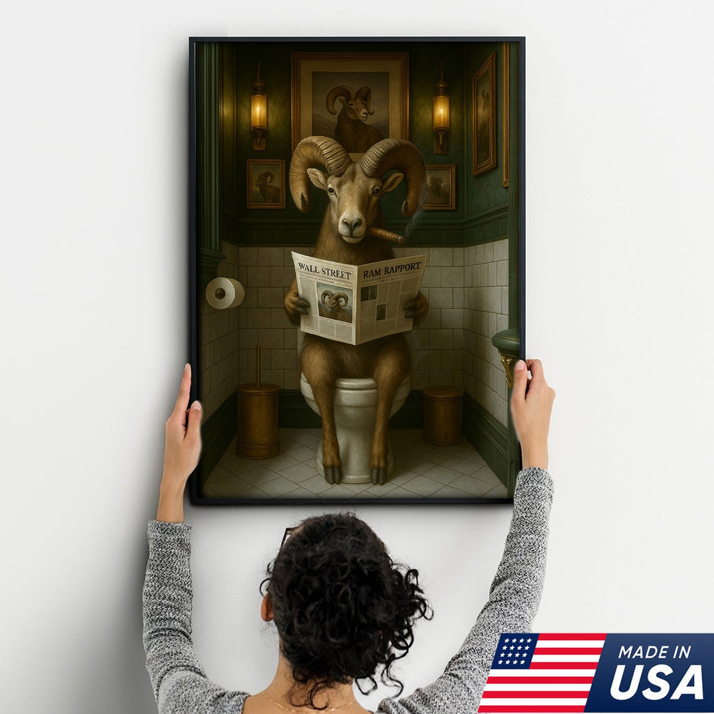 Mountain Goat Toilet Humor Canvas – Funny Hunting Bathroom Wall Art for Hunters