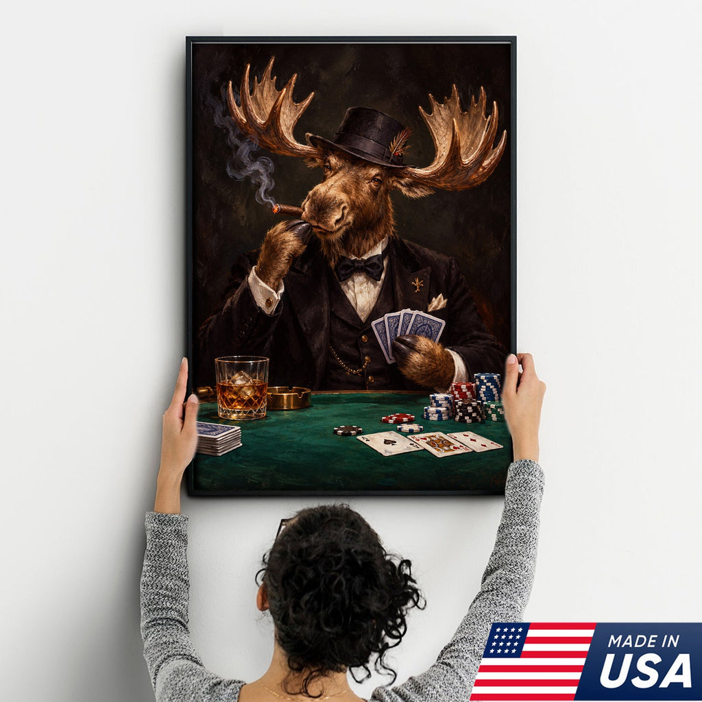 Gentleman Moose Poker Canvas