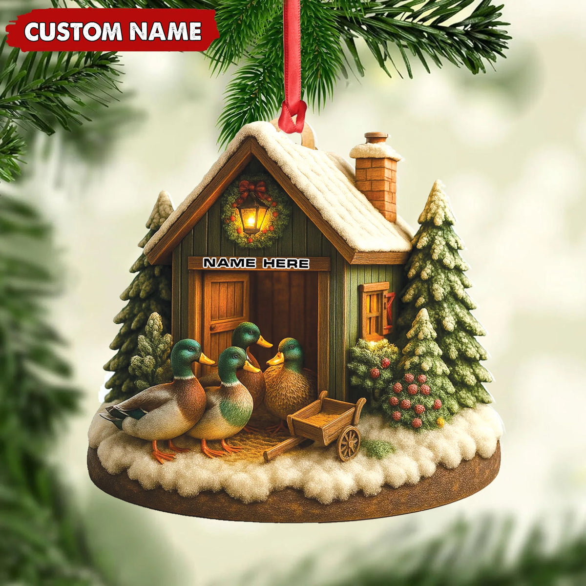 Personalized Acrylic Mallard Duck Family Christmas Ornament – Rustic Holiday Cabin Decor for Nature & Wildlife Lovers