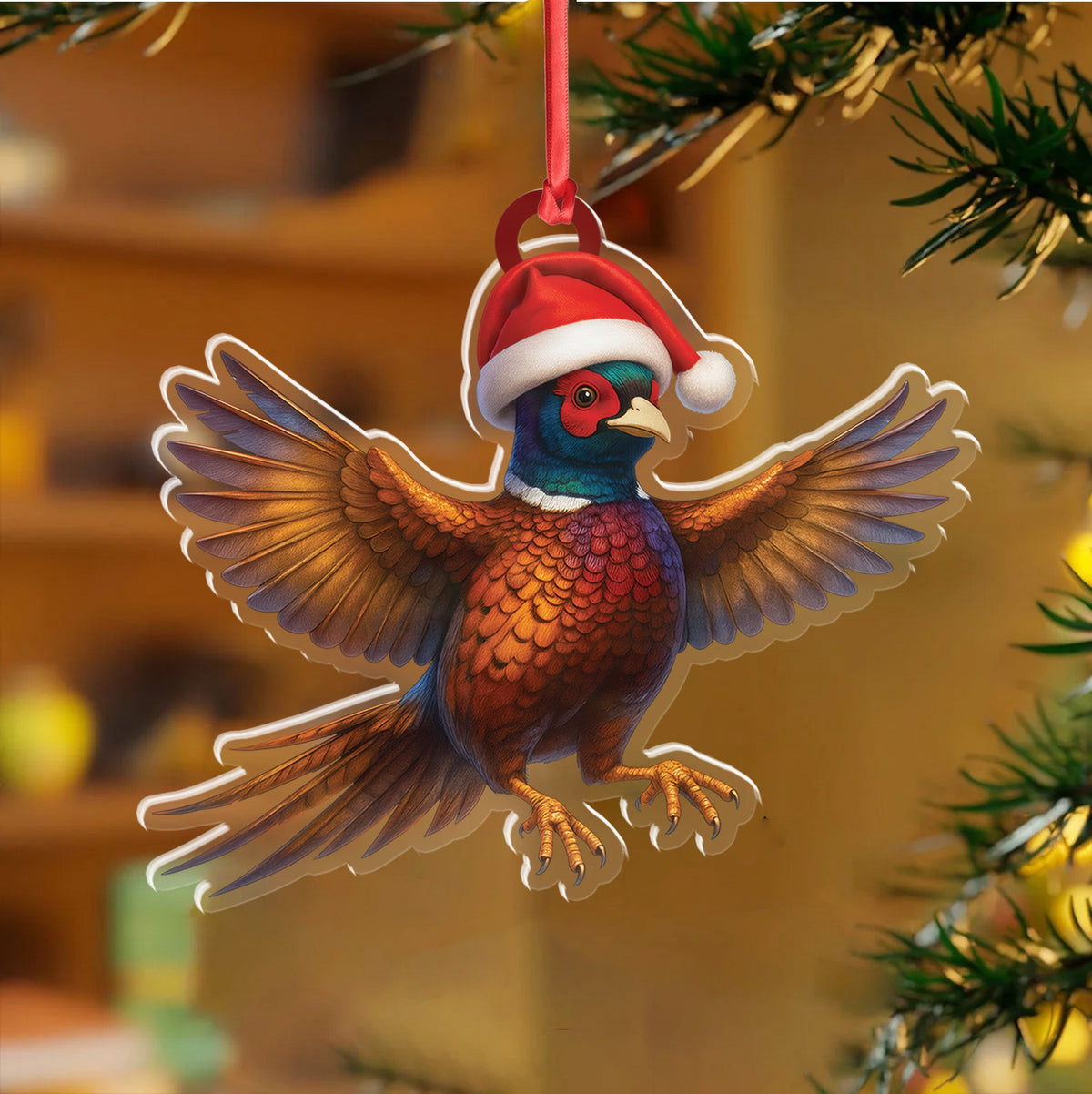 Christmas Pheasant Acrylic Christmas Ornament – Funny Hunting Bird Decor Gift for Hunters & Outdoor Lovers