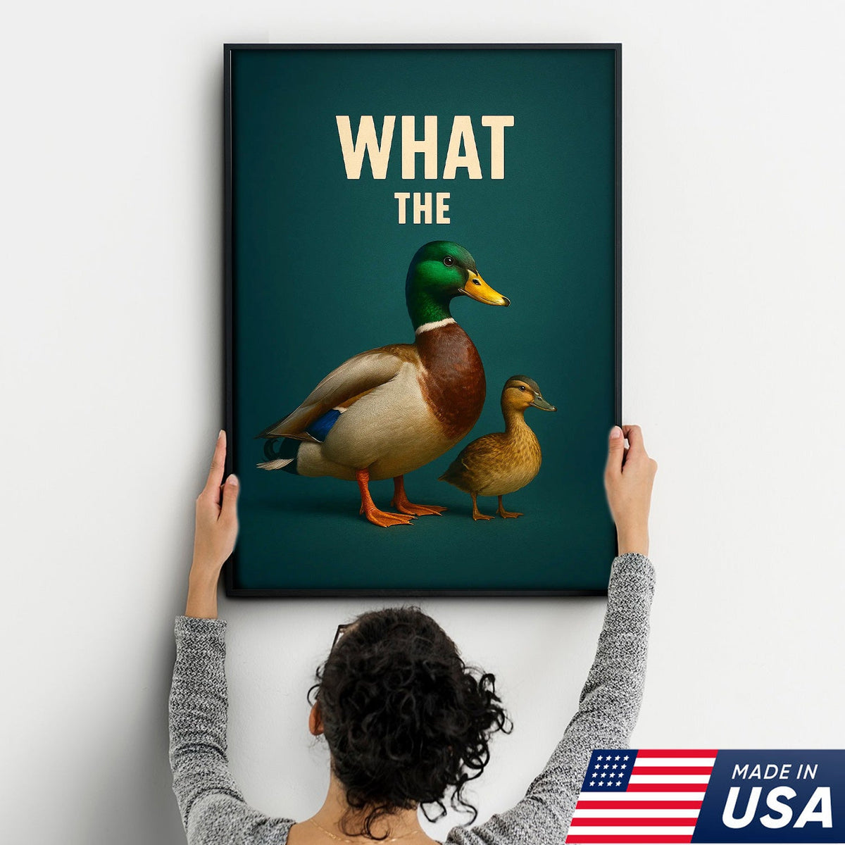 Hilarious Duck Wall Art – Quirky Mallard Canvas Print – Unique Rustic Lodge Bathroom Decor