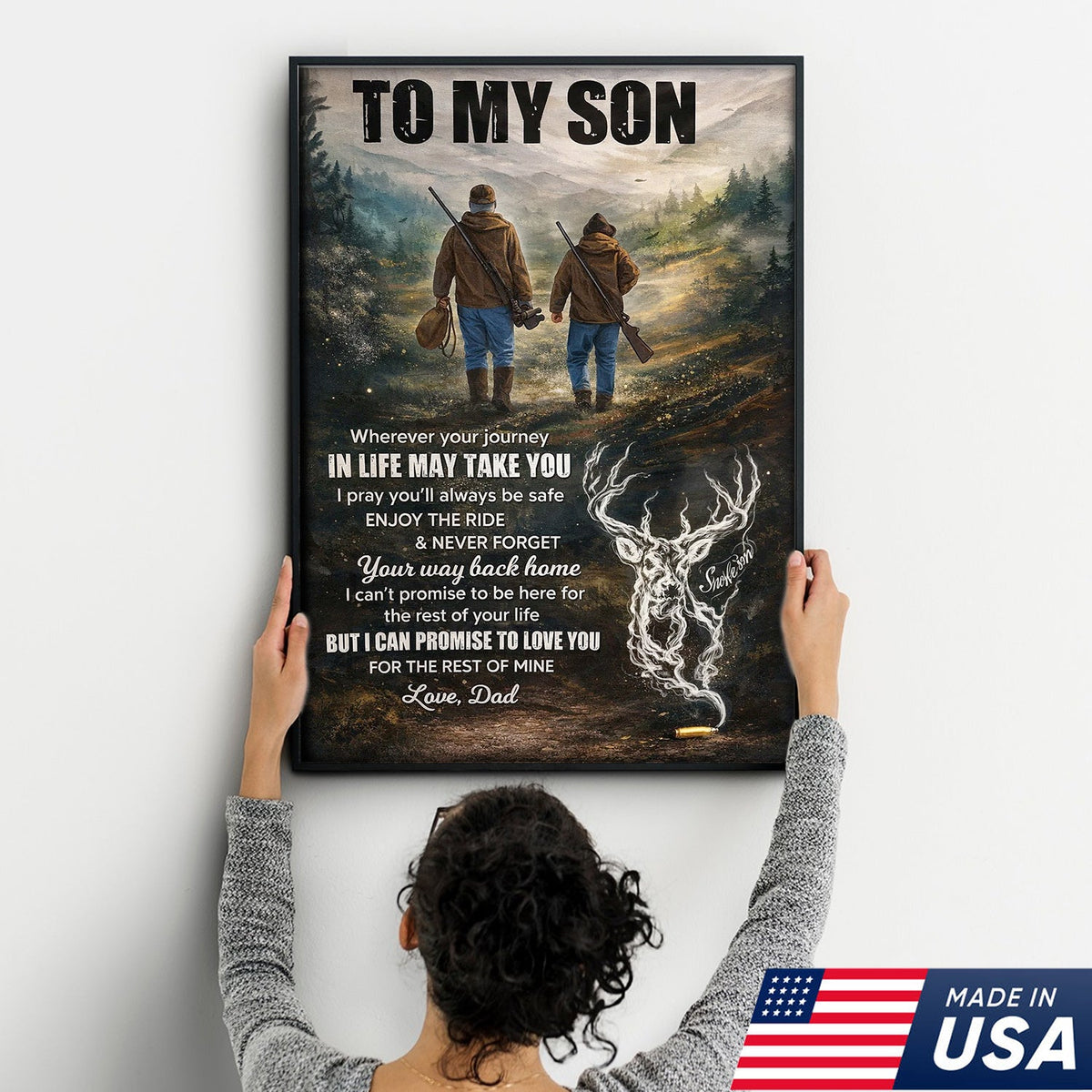 To My Son Hunting Canvas Wall Art, Father and Son Outdoor Journey Artwork