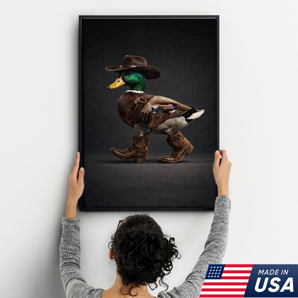 Funny Western Duck Canvas – Cowboy Duck Wall Art – Hunting Decor