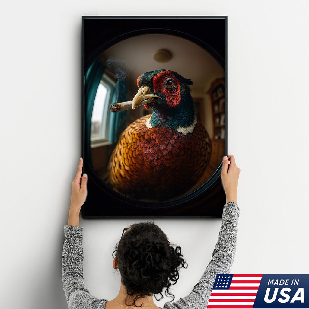 Funny Pheasant Wall Art Smoking Bird Print for Man Cave Decor - Unique Hunting Gift