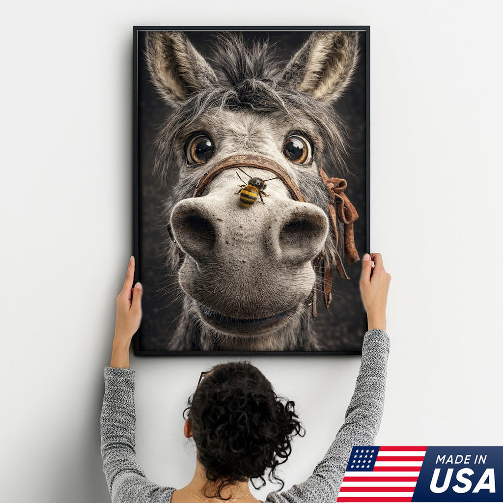 Funny Donkey Canvas Wall Art – Curious Donkey Portrait Farm Animal Wall Decor