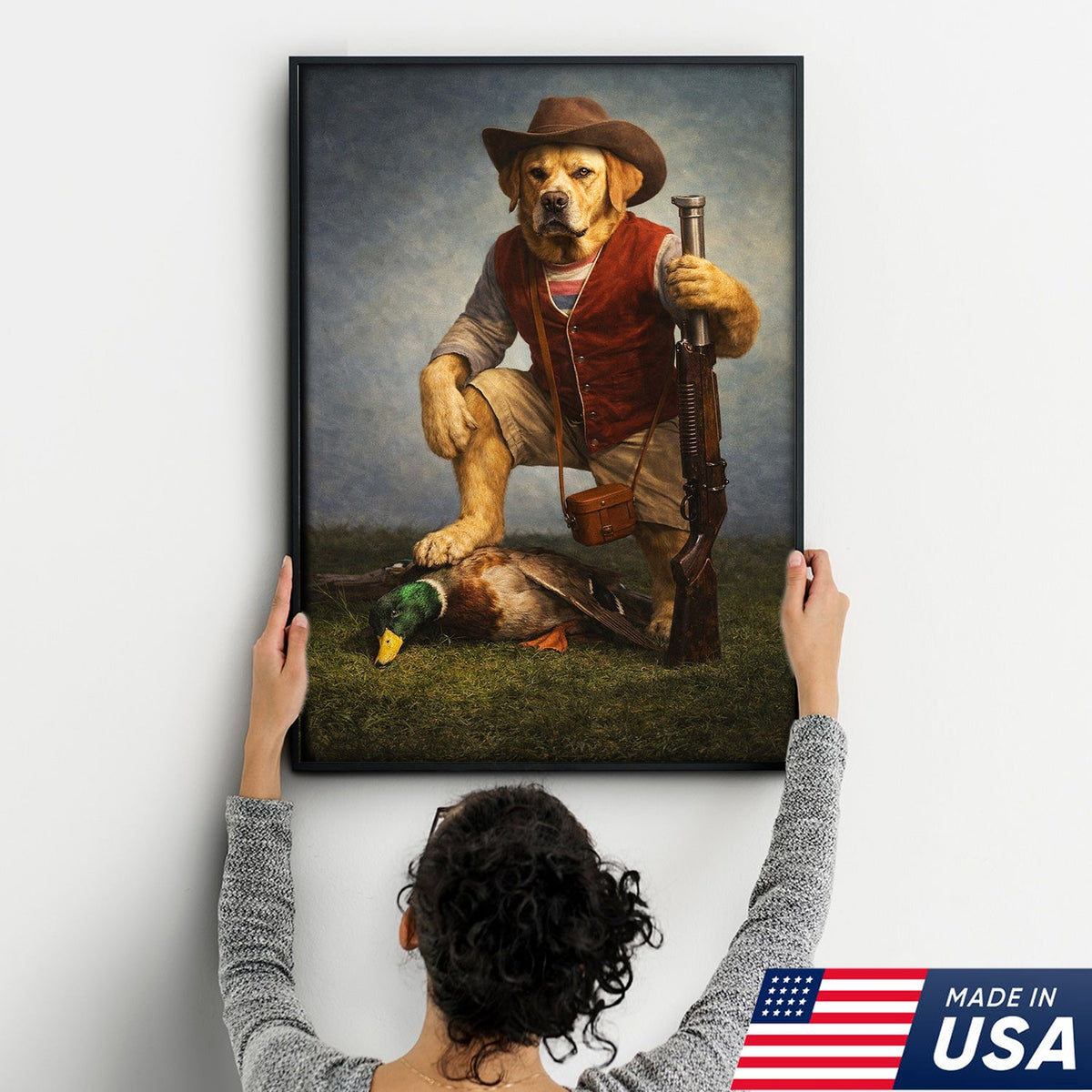 Funny Hunting Dog Canvas Wall Art Duck Hunter Dog Outdoor Decor