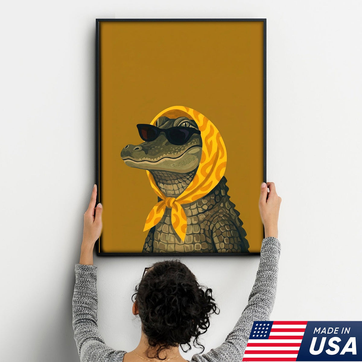 Funny Alligator Wall Art, Cool Crocodile Canvas, Sunglasses Animal Art