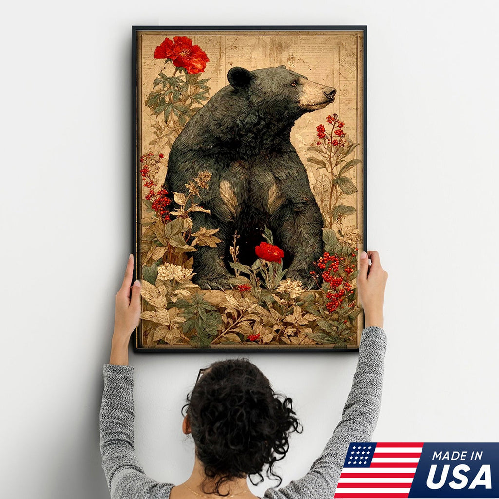 Botanical Black Bear Canvas