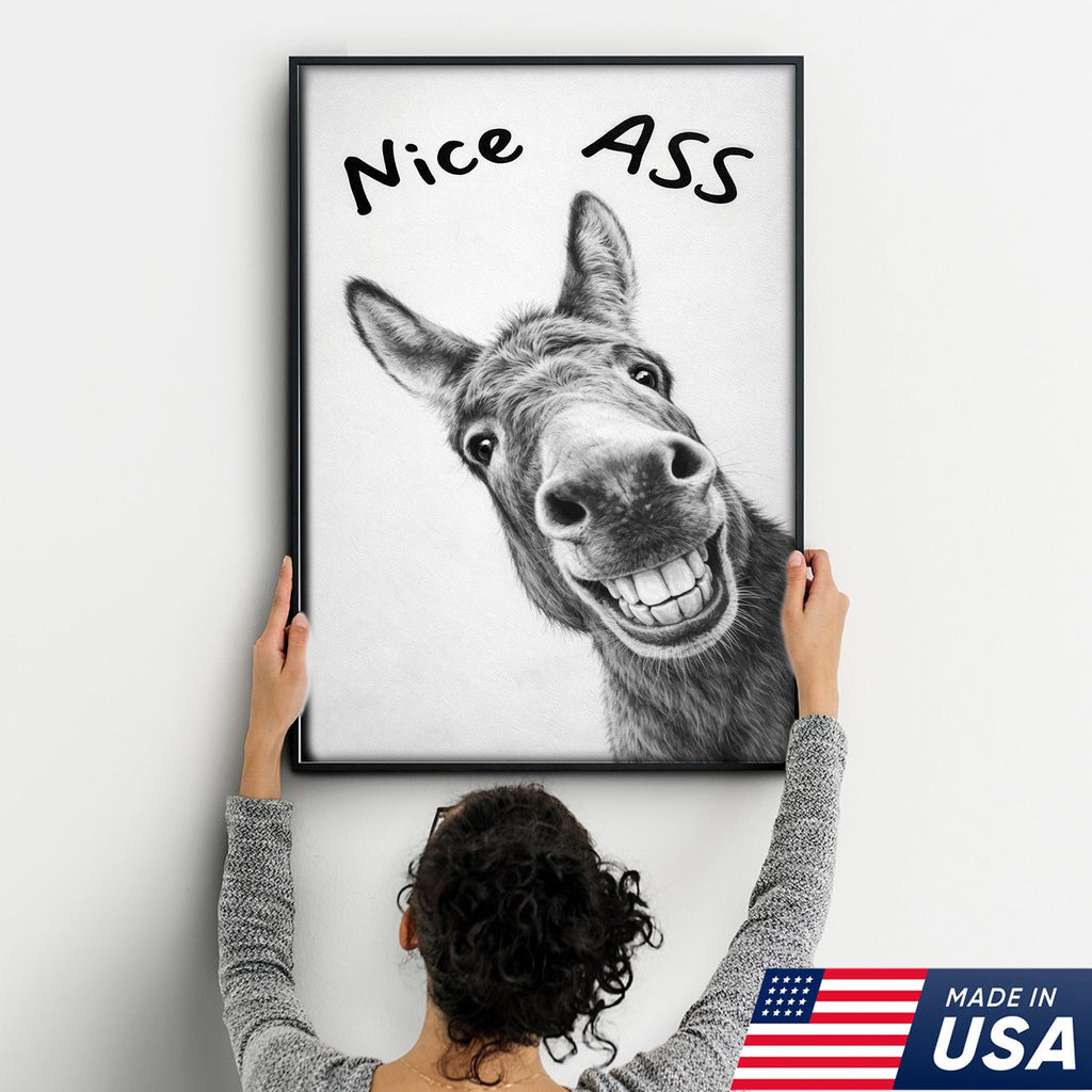 Funny Donkey Bathroom Wall Art, Nice Ass Donkey Canvas