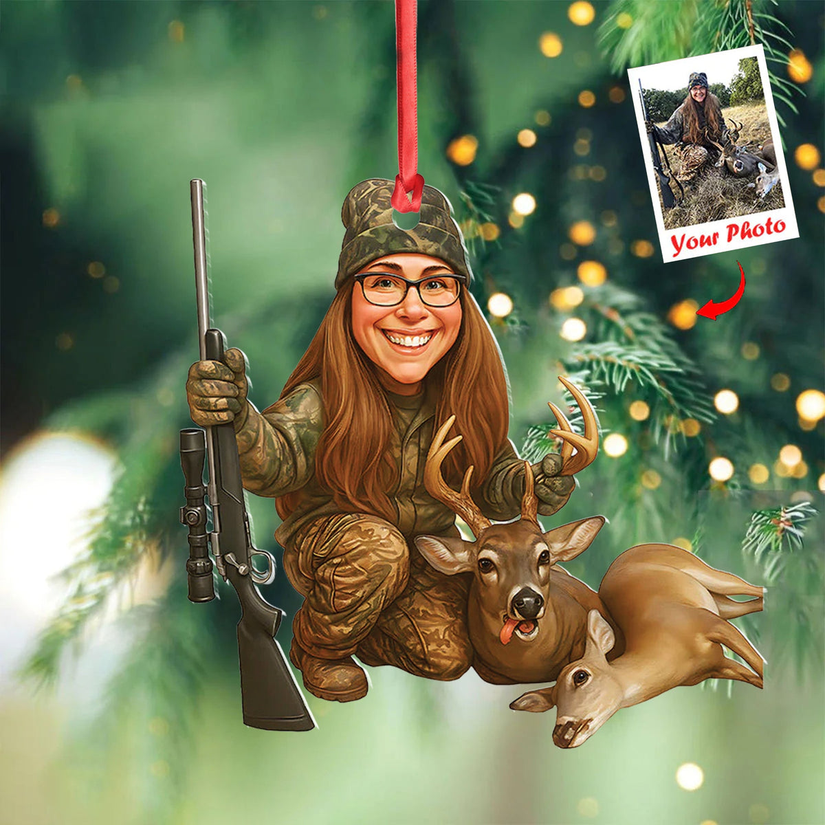 Personalized Hunting Acrylic Christmas Ornament – Custom Photo Caricature Gift For Hunters