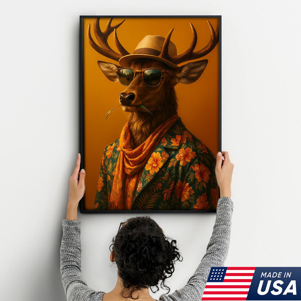 Stylish Deer Canvas – Funny Hunting Wall Art for Cabin & Man Cave, Cool Gift for Hunters