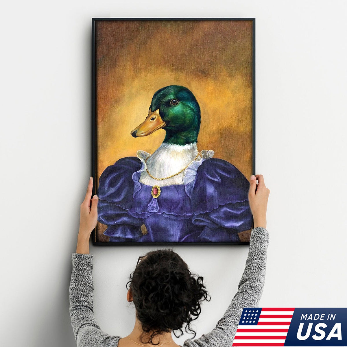 Funny Duck Portrait Wall Art, Victorian Animal Painting, Funny Elegant Decor