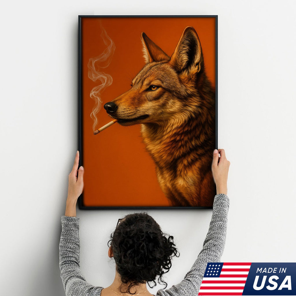 Coyote Canvas Wall Art – Rustic Wildlife Decor – Hunting Cabin Artwork – Mountain Lodge Wall Hanging