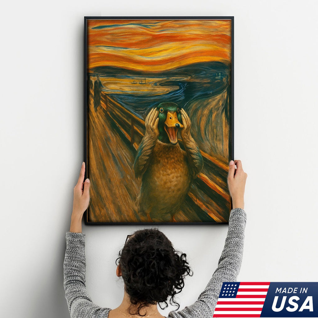 Funny Duck Scream Canvas Wall Art, Parody Edvard Munch Painting Print