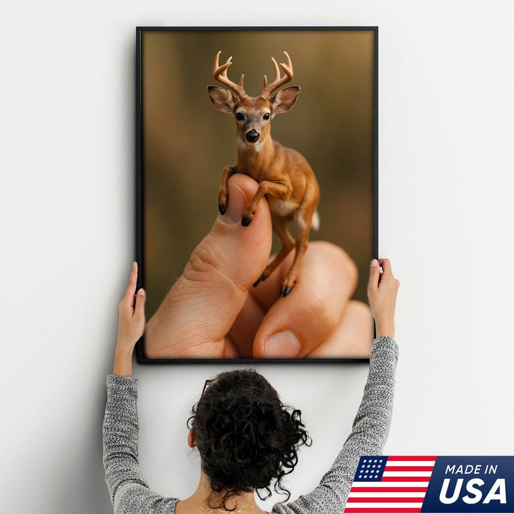 Tiny Deer Canvas Wall Art – Unique Whimsical Wildlife Print – Rustic Cabin and Lodge Decor