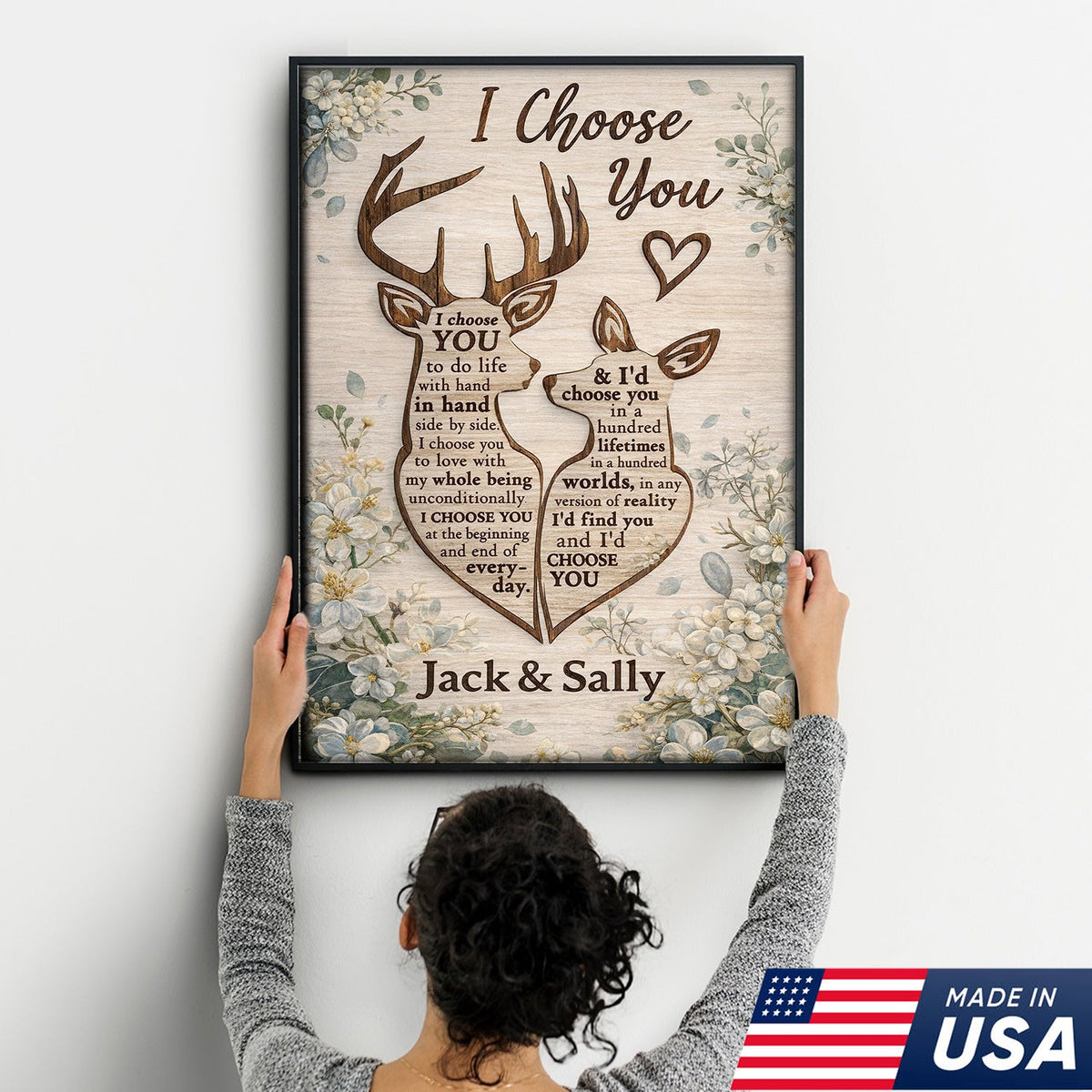 Personalized I Choose You Deer Canvas Wall Art, Custom Couple Love Quote Artwork