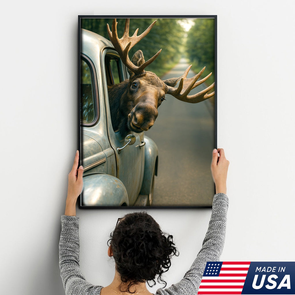 Funny Moose Canvas – Hilarious Wildlife Wall Art Gift for Hunters, Cabin or Lodge Decor
