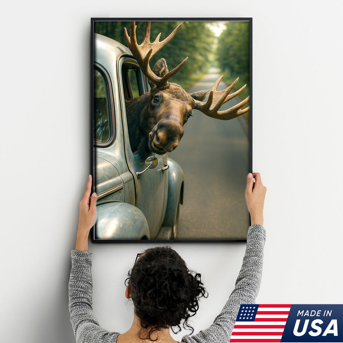 Funny Moose Canvas – Hilarious Wildlife Wall Art Gift for Hunters, Cabin or Lodge Decor
