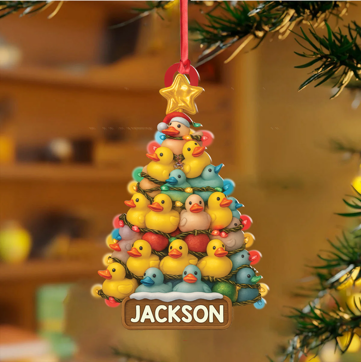 Personalized Funny Rubber Duck Acrylic Christmas Tree Ornament – Custom Name Xmas Decoration for Hunter or Family, Cute Holiday Ornament