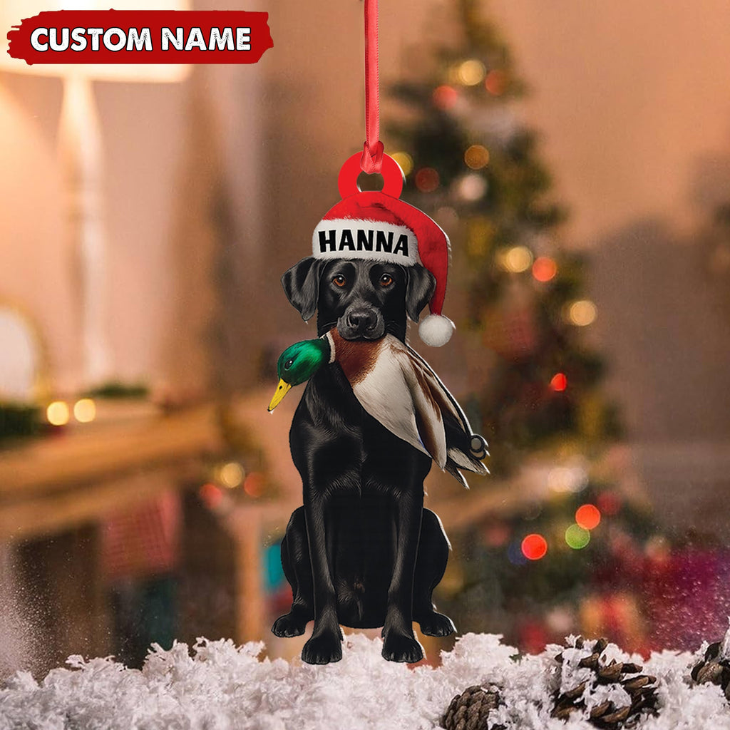 Personalized Hunting Dog Christmas Ornament with Duck – Custom Name Lab Retriever Holiday Decor