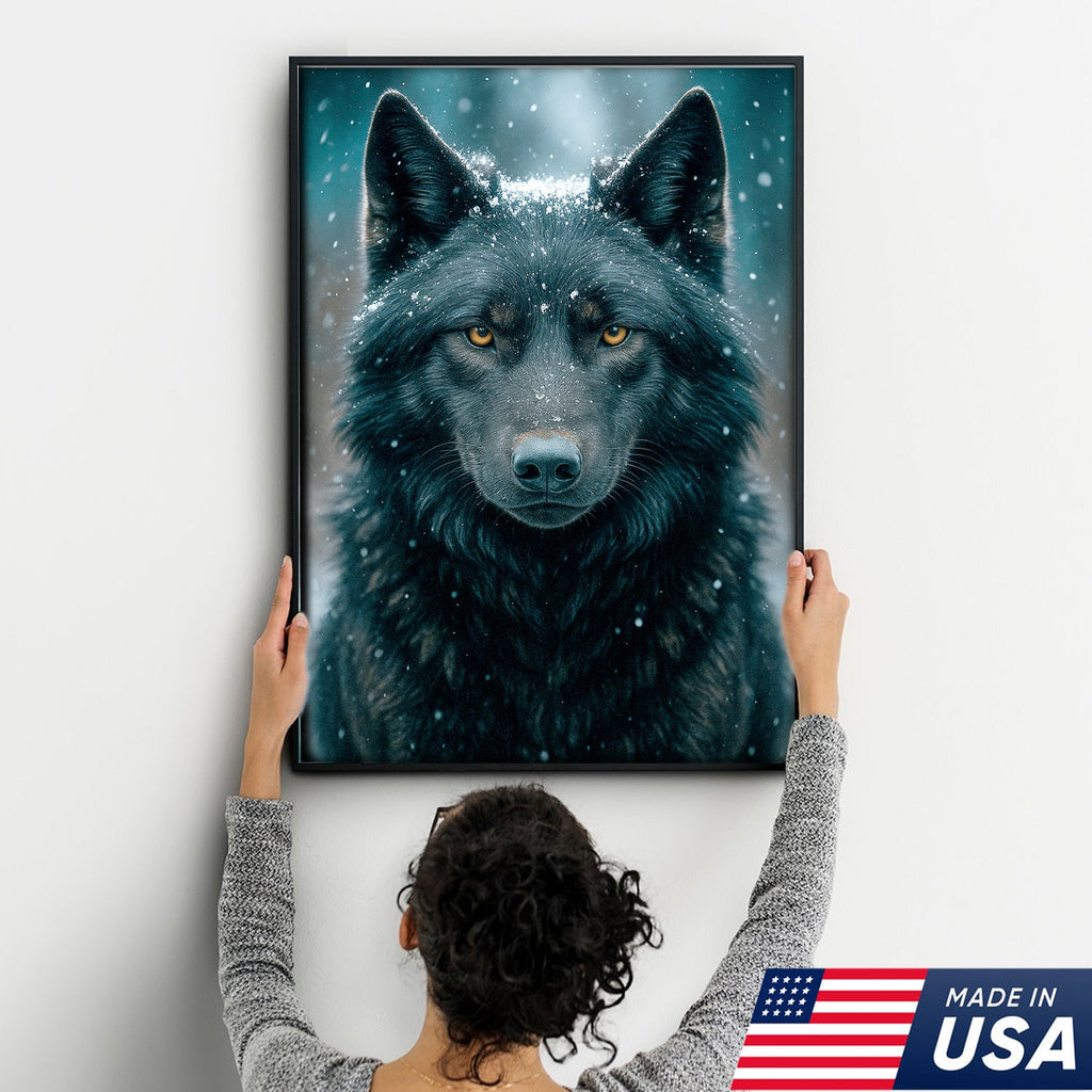 Black Wolf Canvas Wall Art – Rustic Cabin Décor for Hunters, Lodge & Man Cave