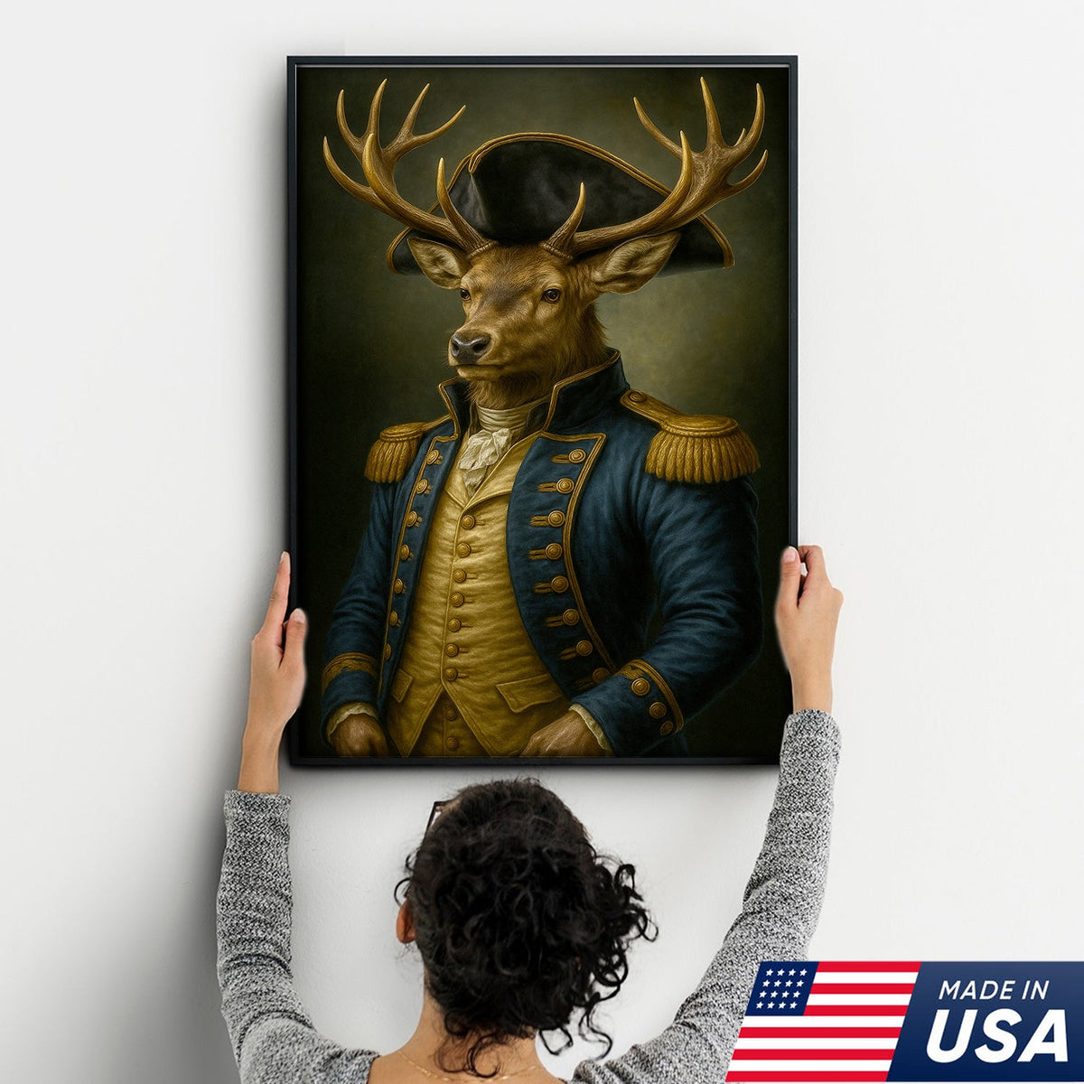 Regal Deer Admiral Wall Art Canvas – Vintage Noble Animal Portrait for Home & Cabin Decor