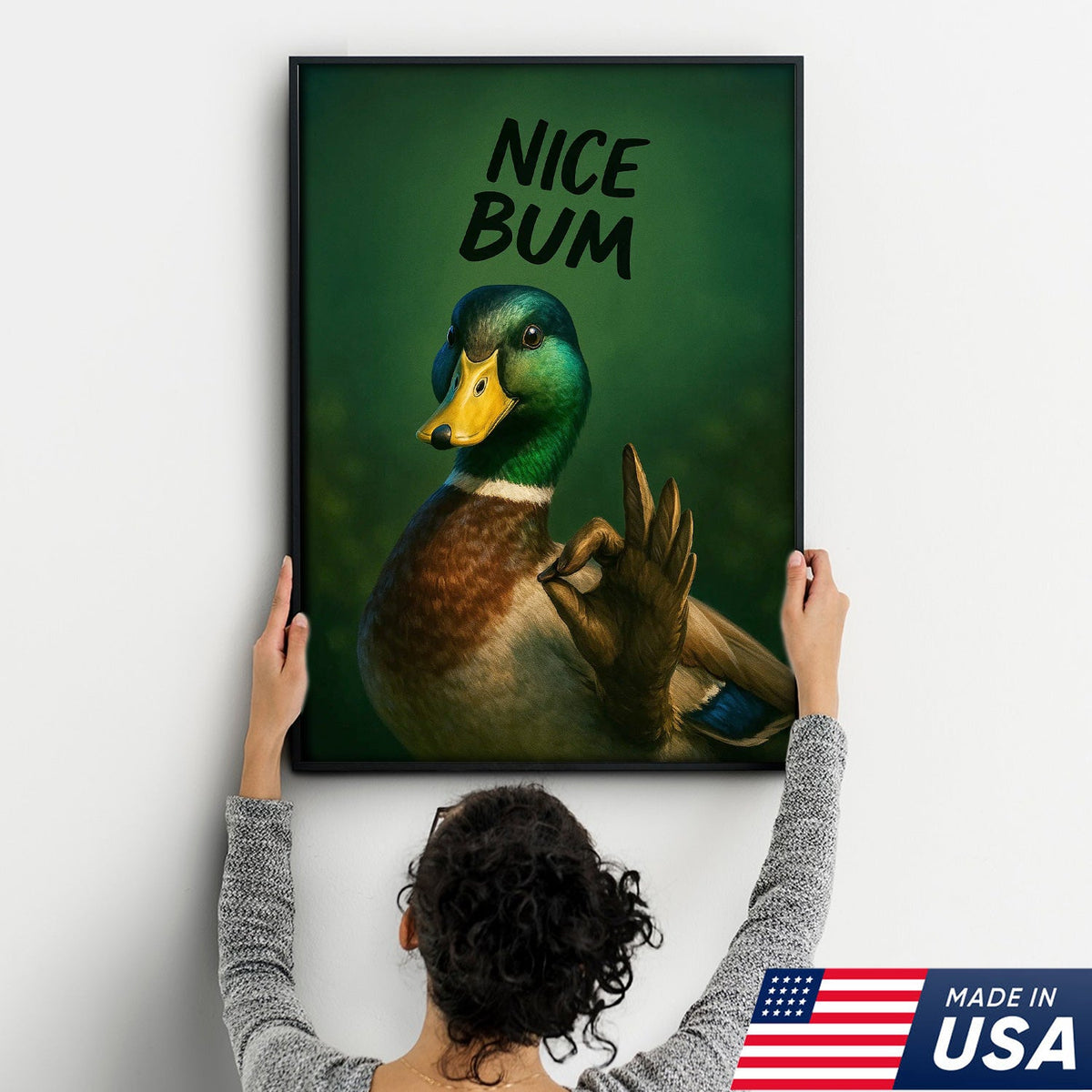 Cheeky Duck Canvas Wall Art – Funny Mallard Humor Print – Playful Rustic Lodge Bathroom Decor