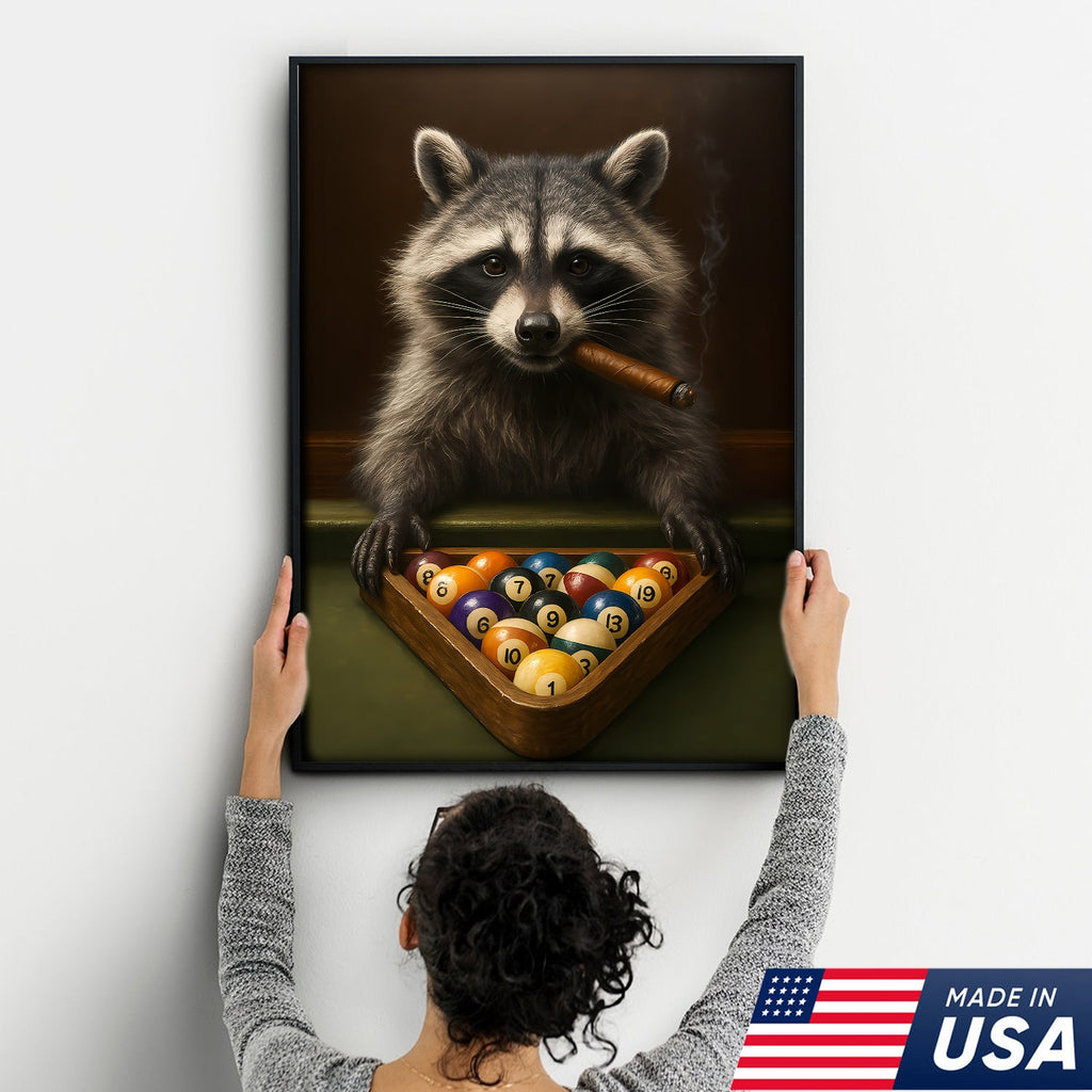 Funny Raccoon Pool Player Canvas – Perfect Gift for Billiards Lovers & Outdoors Men