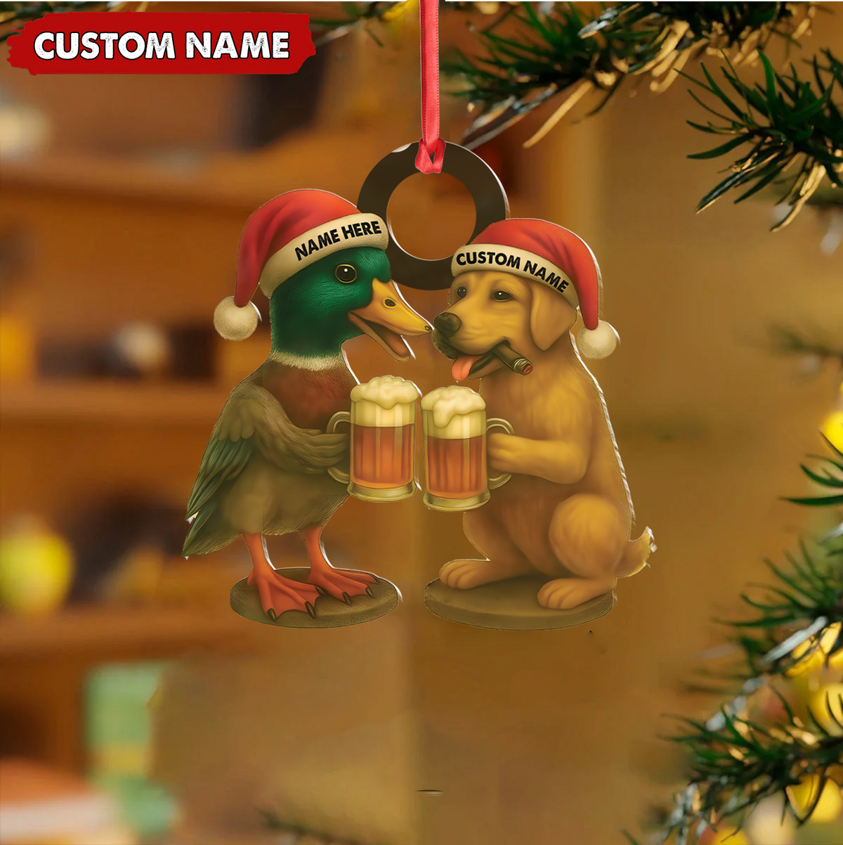 Custom Duck & Dog Acrylic Christmas Ornament – Personalized Hunter Gift