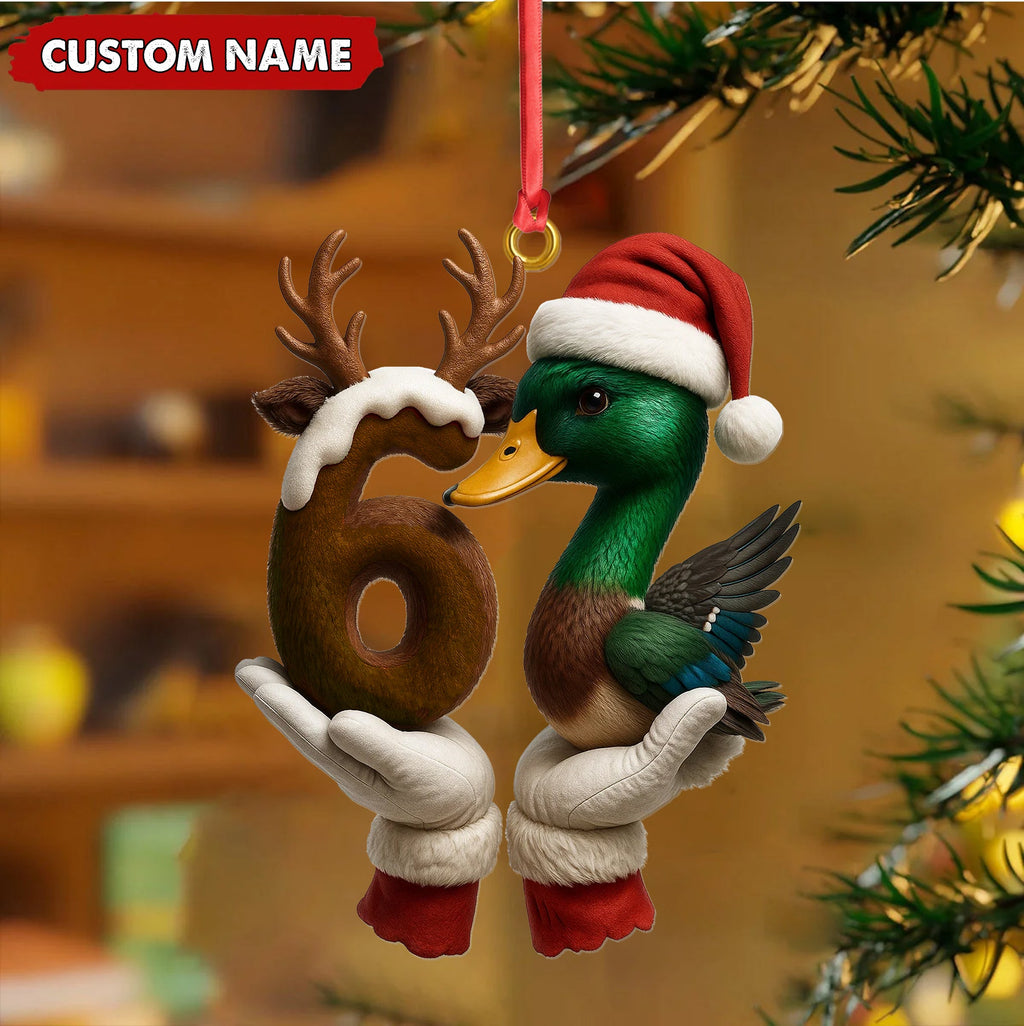 Personalized Trend 67 Duck Christmas Ornament, Custom Name Six Seven Reindeer 6 and Duck Design, Funny Meme Holiday Tree Decoration