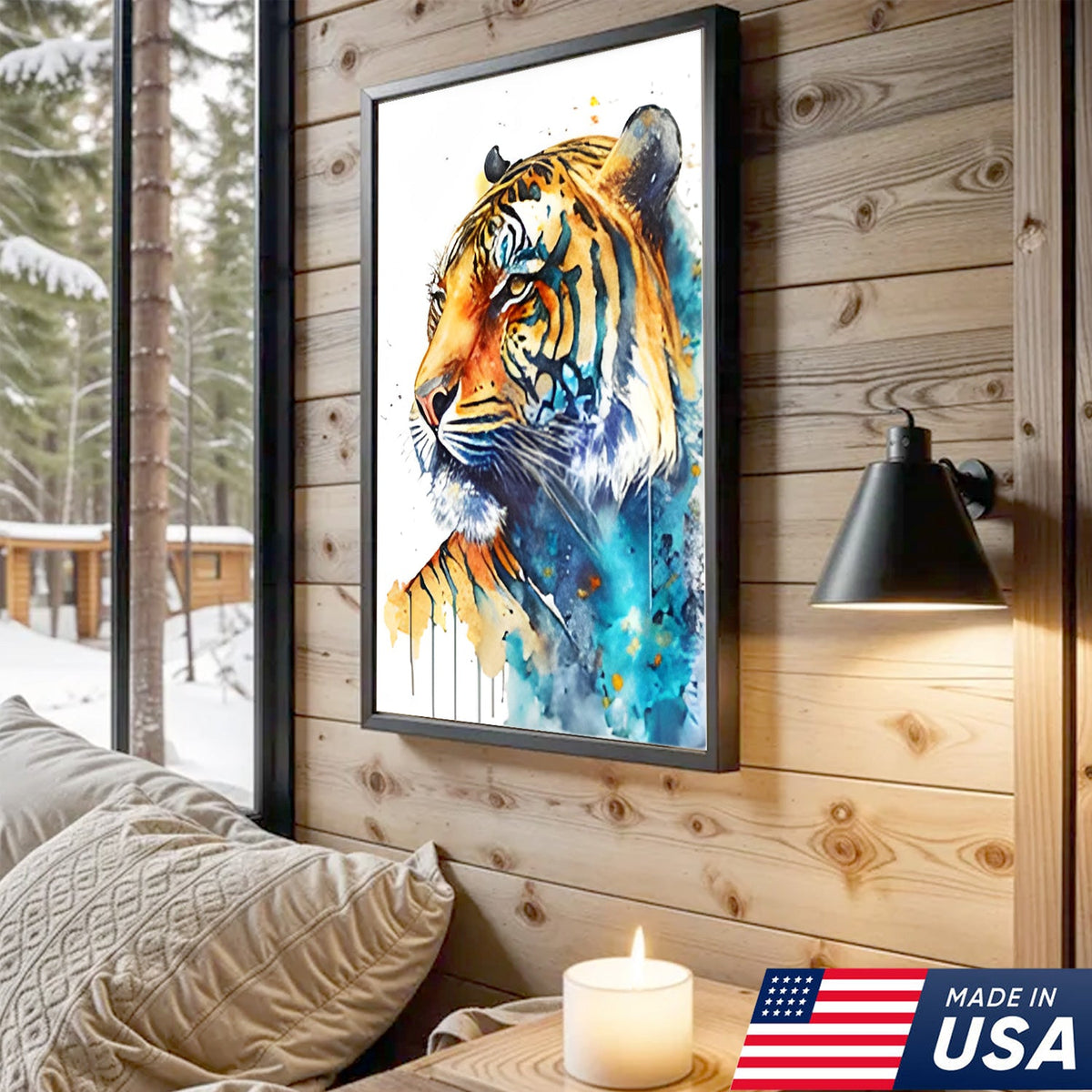 Watercolor Big Cat Wall Art Canvas Set, Colorful Wildlife Animal Portrait Triptych