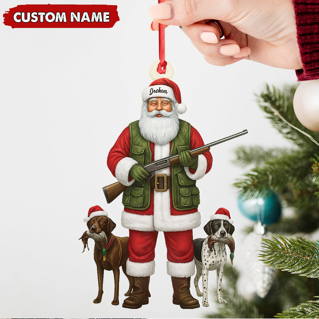 Personalized Santa Hunter Christmas Ornament – Funny Dog Lover Acrylic Holiday Decor
