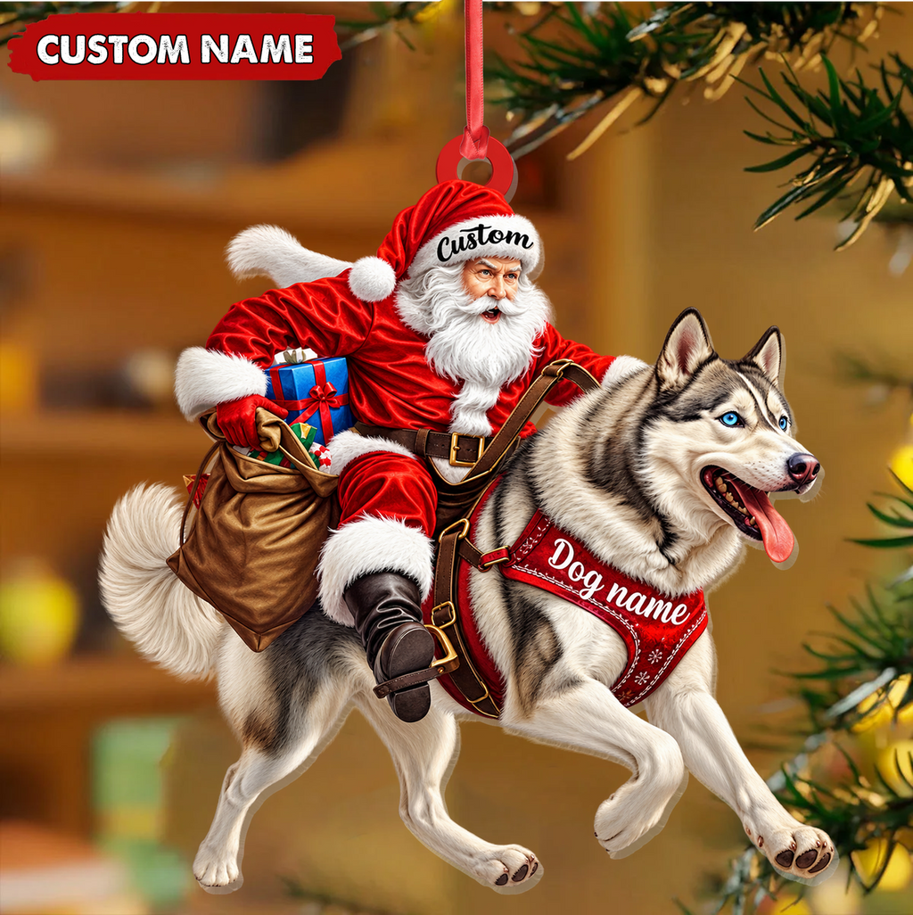 Personalized Santa Husky Christmas Ornament Custom Dog Name Holiday Keepsake