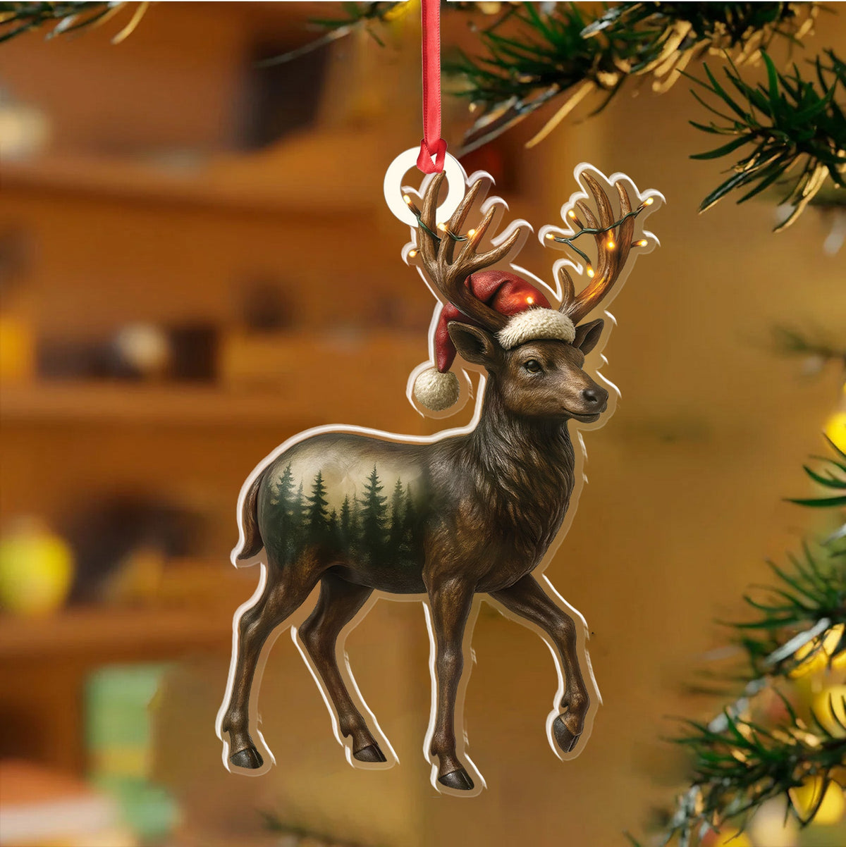Rustic Deer Christmas Ornament, Woodland Reindeer Holiday Tree Decoration